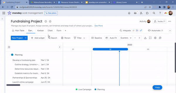GIF showing how easy it is to change monday.com changing dashboard view