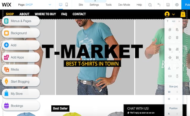 A wix tshirt ecommerce template