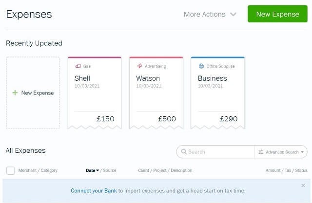 Freshbooks review expenses summary