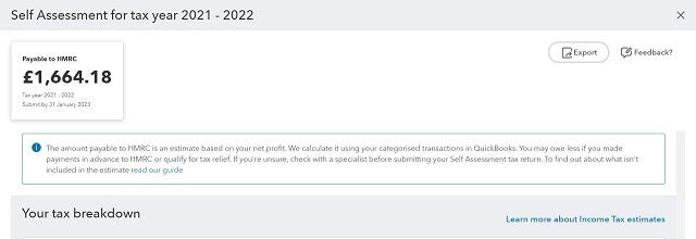 Quickbooks review income tax estimate