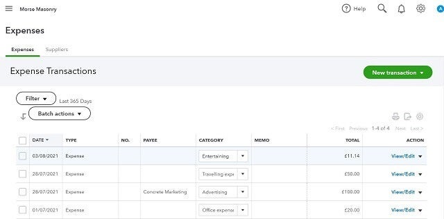 QuickBooks vs FreshBooks - QuickBooks expenses