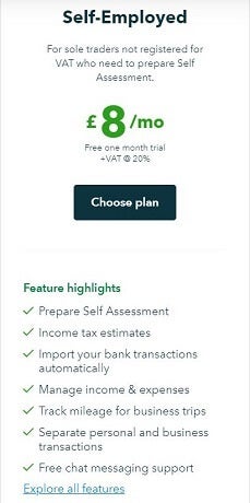 QuickBooks vs FreshBooks - QuickBooks self-employed plan