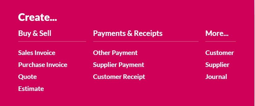 Sage Business Cloud Accounting create bar