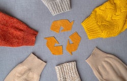 Clothing recycling. Used clothes in a circle. Ecological and sustainable fashion
