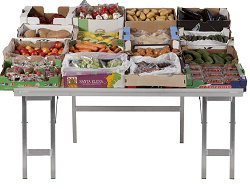 tilted market stall table
