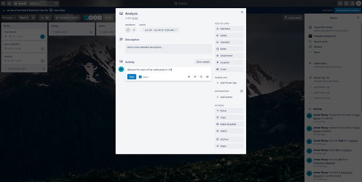 Trello screenshot analysis user testing